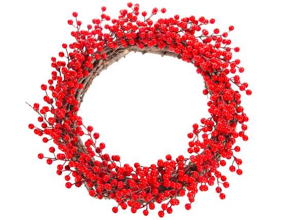Guirlande en bois avec baies rouges artificielles