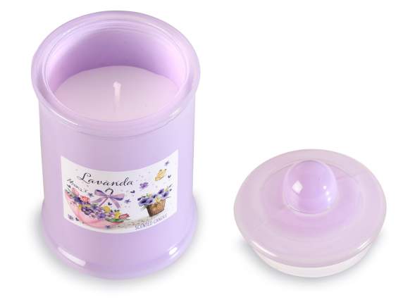 Bougie parfumée dans un pot en verre coloré avec bouchon