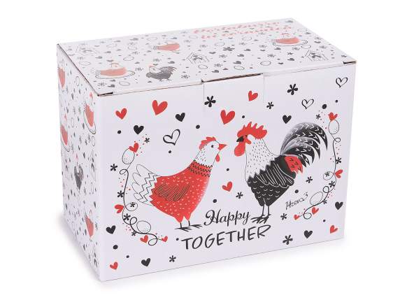 Beurrier en céramique avec couvercle et décor de poule
