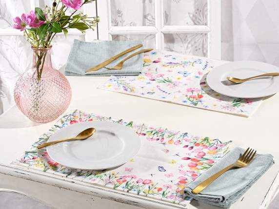 Covor dreptunghiular din pânză cu decorațiuni florale