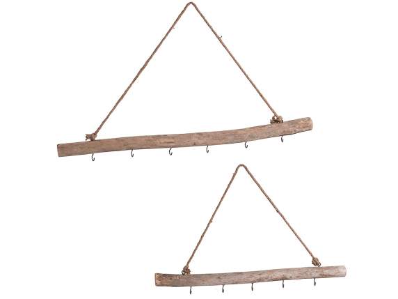 Set de 2 crengi rustice din lemn de agatat cu carlige