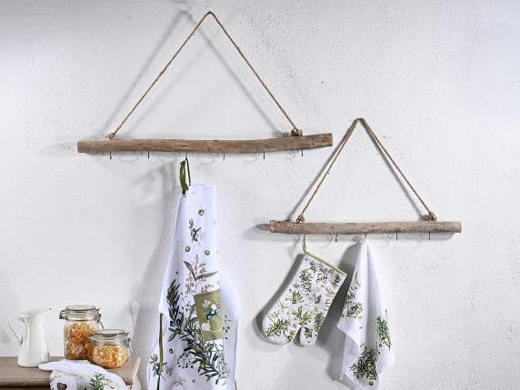Set de 2 crengi rustice din lemn de agatat cu carlige