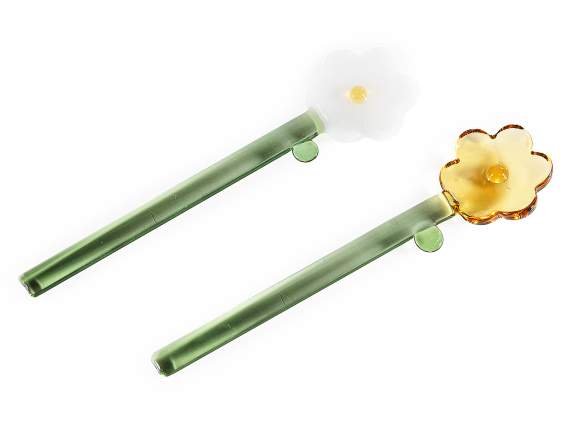 longue cuillère à café en verre coloré en forme de fleur