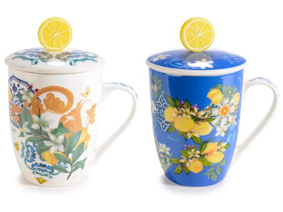 Cana de portelan 300ml citrice cu capac decorat