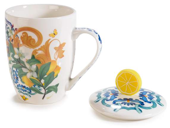 Cana de portelan 300ml citrice cu capac decorat