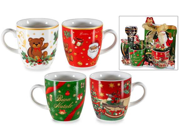 Set de 2 cani de Craciun din porelan de 70 ml cu detalii