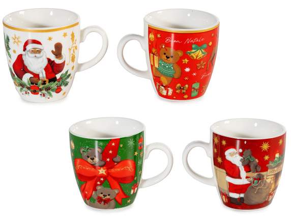 Set de 2 cani de Craciun din porelan de 70 ml cu detalii
