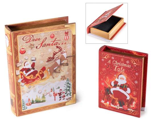 Set 2 cutii din lemn căptușite pentru cărți de Crăciun