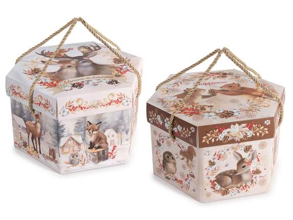 Cutie de hârtie hexagonala pentru panettone cu mânere