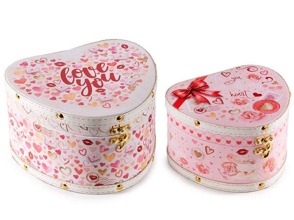 Set 2 cutii din lemn in forma de inima cu carlig