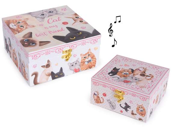Set de 2 cutii muzicale din lemn captuite, cu cutie