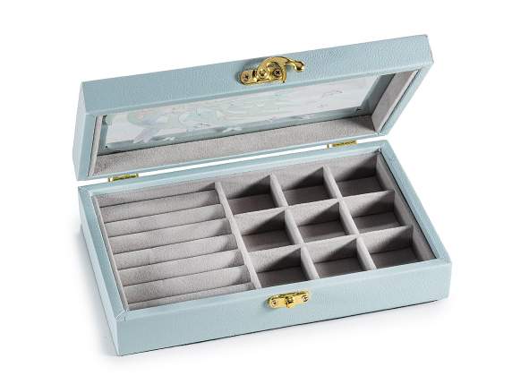 Cutie de bijuterii din lemn căptușită, cu fereastră și închi