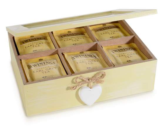 Cutie din lemn pentru ceai-condimente cu pandantiv inimă cu