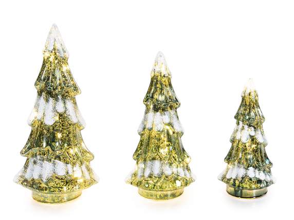 Set 3 brazi din sticla lucrata cu decor zapada si LED