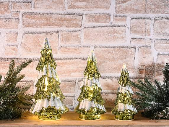 Set 3 brazi din sticla lucrata cu decor zapada si LED