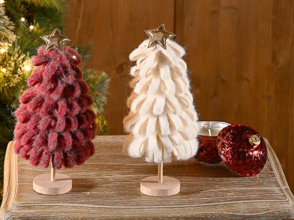 Árbol de Navidad de tela con estrella y base de madera