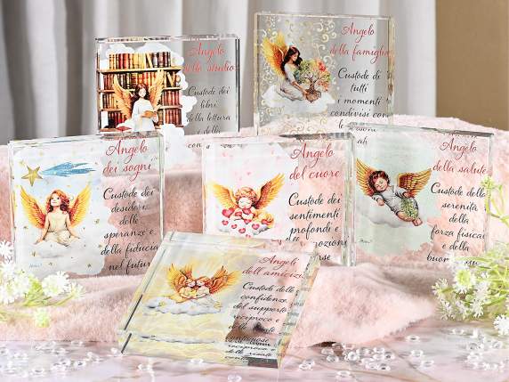 Tableau en verre avec impression et message Ange