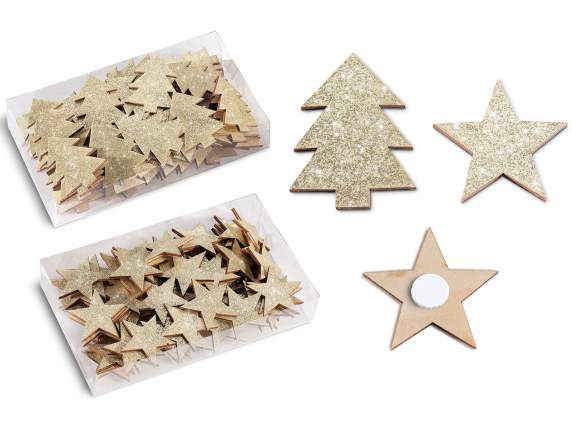 Coffret de 72 décorations en bois doré avec ruban adhésif