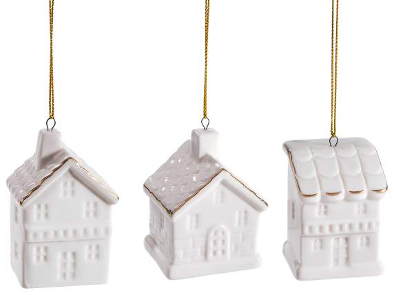 Maison en porcelaine avec détails dorés à suspendre