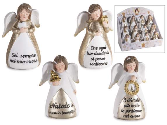 Ange en résine avec message gravé et détails dorés