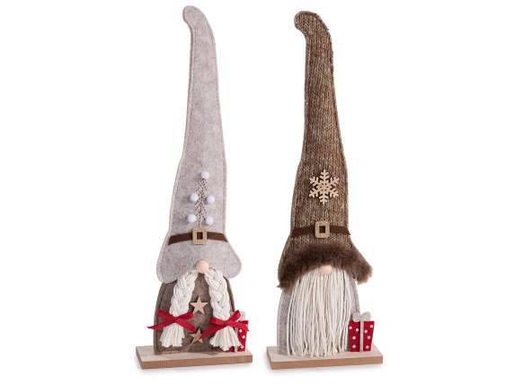 Père Noël décoratif - Mère Noël en tissu sur socle en bois
