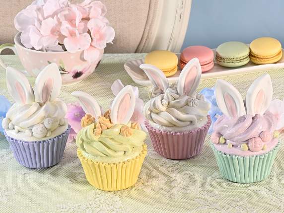 Cupcake en résine avec oreilles de lapin à poser