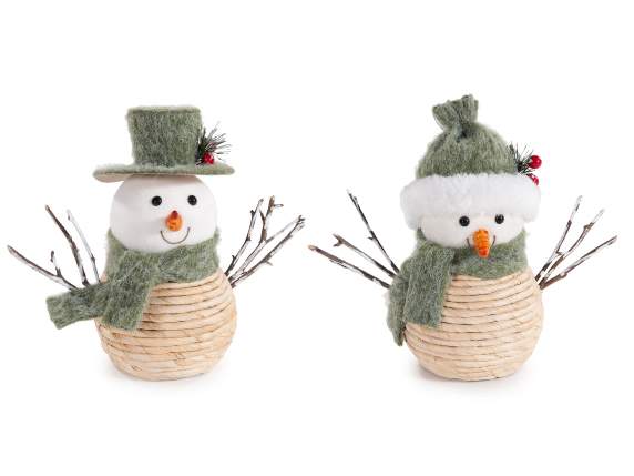 Bonhomme de neige feutre et fibres naturelles avec écharpe