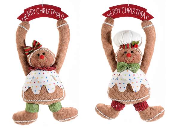 Bonhomme en pain dépices suspendu en tissu avec écriture