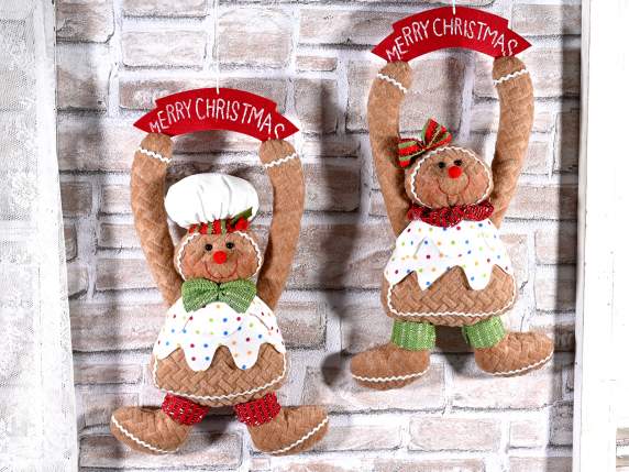 Bonhomme en pain dépices suspendu en tissu avec écriture