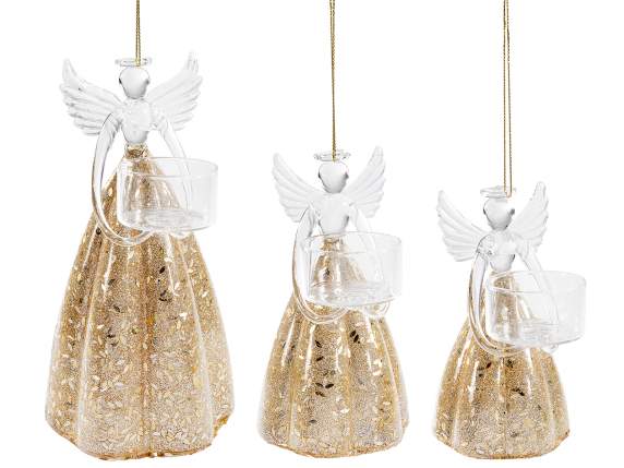 Lot de 3 bougeoirs en verre anges dorés