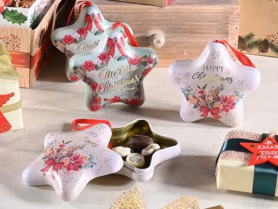 Boîte en métal en forme détoile avec décorations de Noël