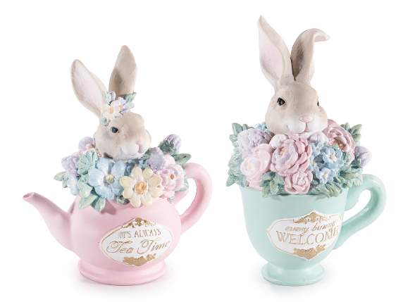 Lapin dans une tasse - théière en résine et décorations