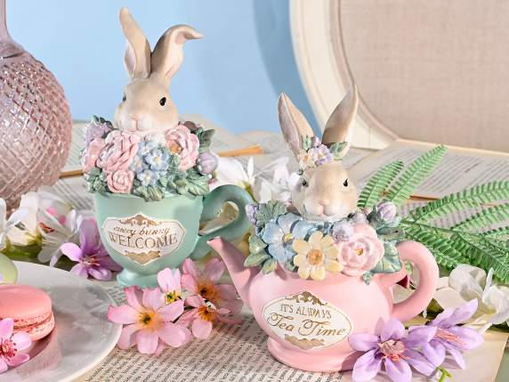 Lapin dans une tasse - théière en résine et décorations