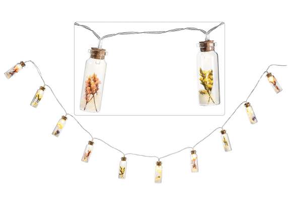 Boîte avec chaîne 10 tubes à essai de fleurs séchées neige