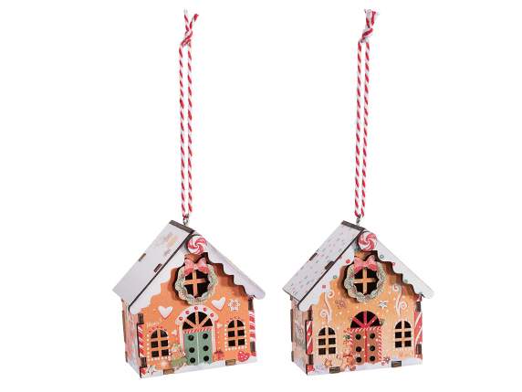 Maison de Noël en bois décorée à suspendre