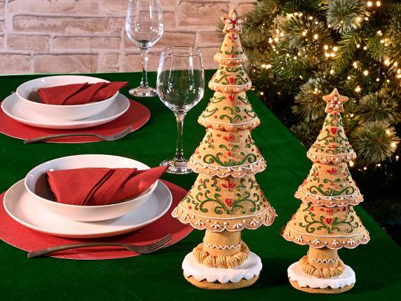 Lot de 2 arbres en résine colorée avec décorations en relief