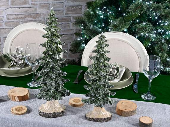 Lot 2 sapins en résine effet bois avec neige et paillettes