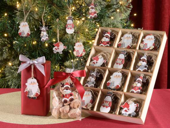 Présentoir 72 décorations de Noël en bois à suspendre