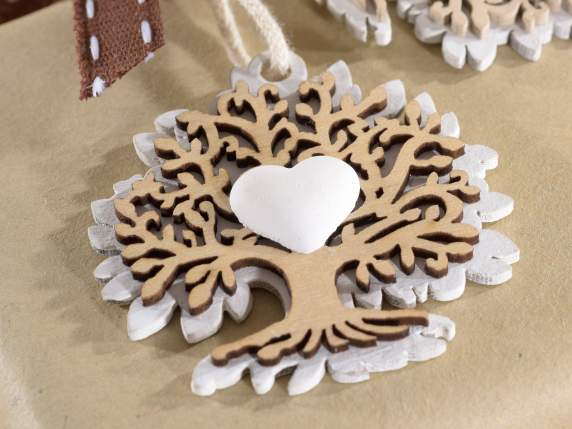 Arbre de vie en bois avec coeur en plâtre à suspendre