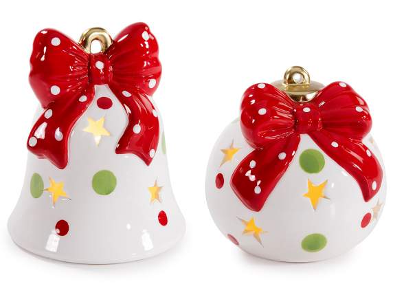 Décoration de Noël en céramique avec détails dorés et LED