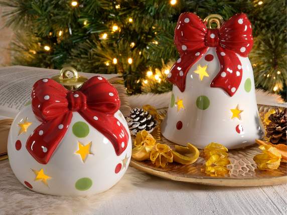 Décoration de Noël en céramique avec détails dorés et LED