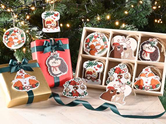 Présentoir de 48 décorations de Noël en bois à suspendre