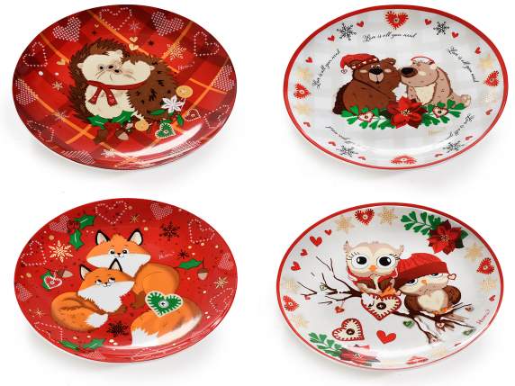 Assiette en porcelaine décorée danimaux amoureux