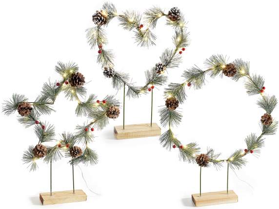 Décoration de Noël en métal sur socle en bois avec lumières