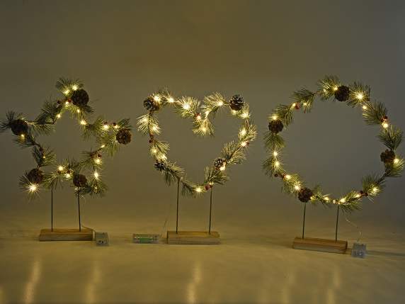 Décoration de Noël en métal sur socle en bois avec lumières