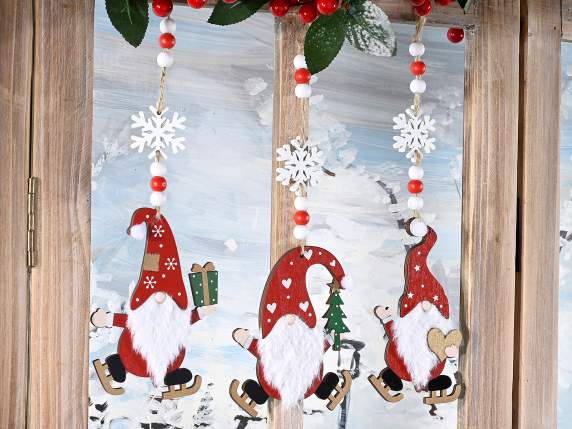 Nain de Noël en bois avec patins à suspendre