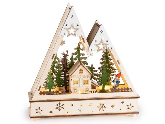 Décoration de paysage dhiver en bois naturel avec lumières