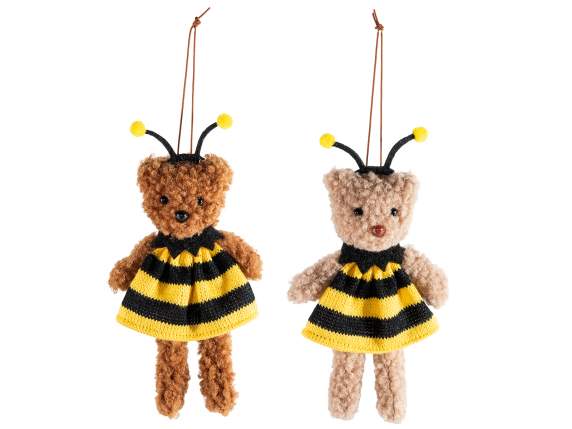 Ours en peluche avec robe d’abeille et antennes à accrocher