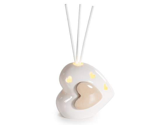 Cœur en porcelaine avec bâtonnet lumineux et parfumé