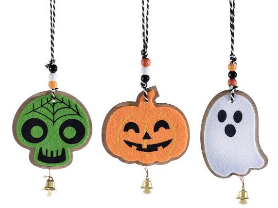 Decorat de Halloween din lemn și pânză de agățat cu clopoțel